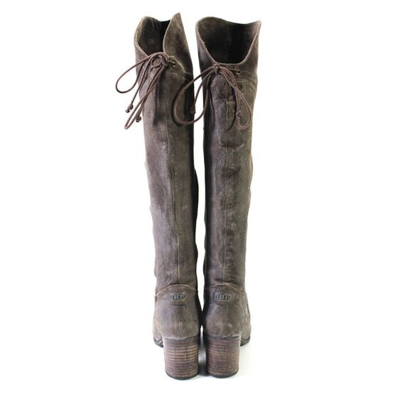 K King Womens Suede Almond Toe Block Heel Over The Knee Boots Gray Size 7US 37EU - Picture 3 of 5
